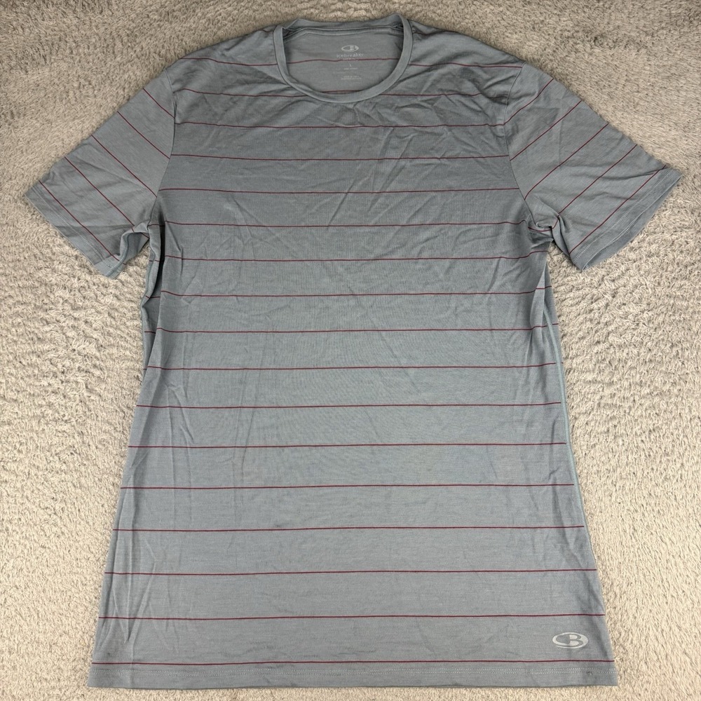 Icebreaker Shirt Mens Large Gray Merino Wool Stripe Short Sleeve Tagless Tee